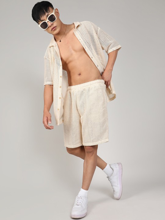 white short sleeves pure cotton crochet shirt & short white short sleeves pure cotton crochet shirt & short