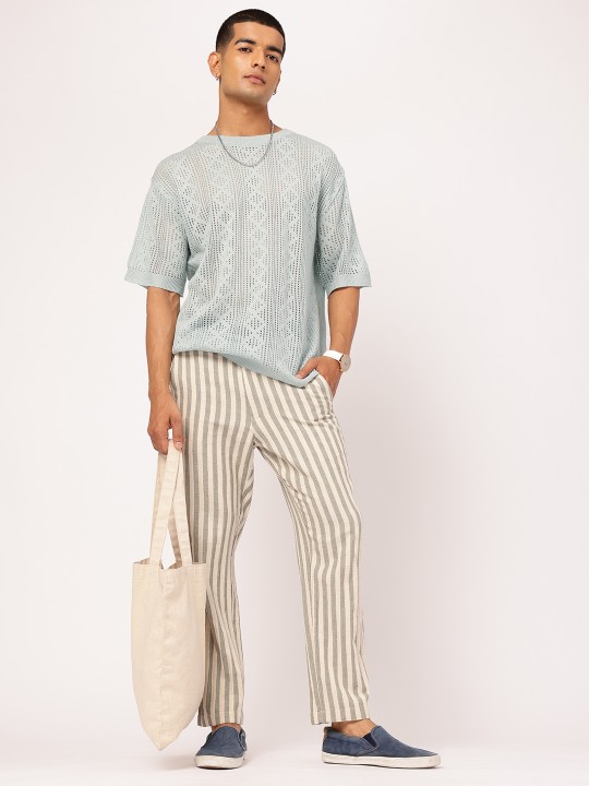 ice blue breezy basic geometric open knit oversized t shirt ice blue breezy basic geometric open knit oversized t shirt