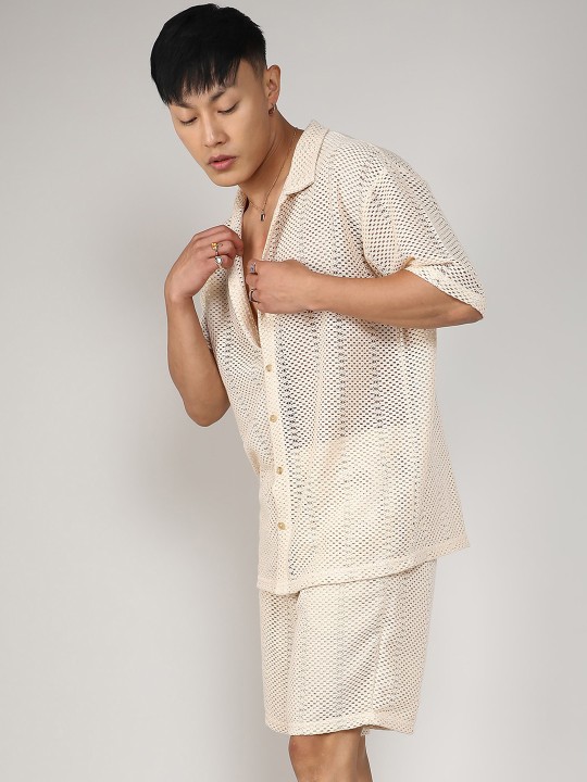 white short sleeves pure cotton crochet shirt & short white short sleeves pure cotton crochet shirt & short