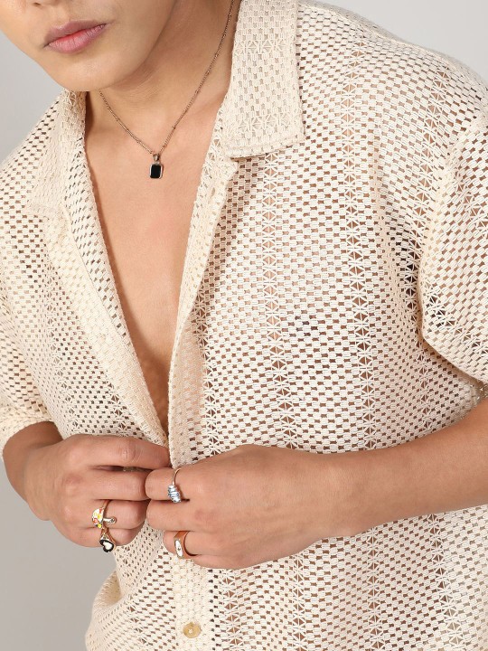 white short sleeves pure cotton crochet shirt & short white short sleeves pure cotton crochet shirt & short